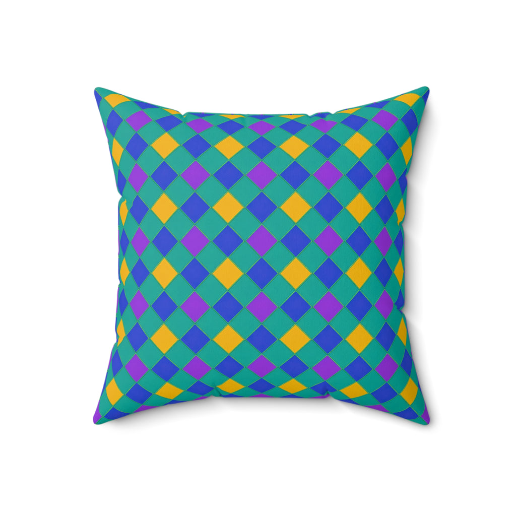 Jewel Harlequin Check Faux Suede Cushion – Peacock Jewel