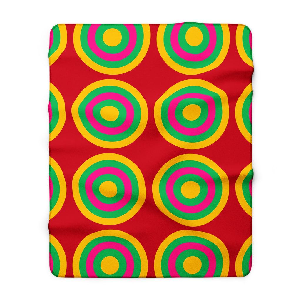 Mega Ring Grid Sherpa Fleece Blanket – Abstract Circles Pattern
