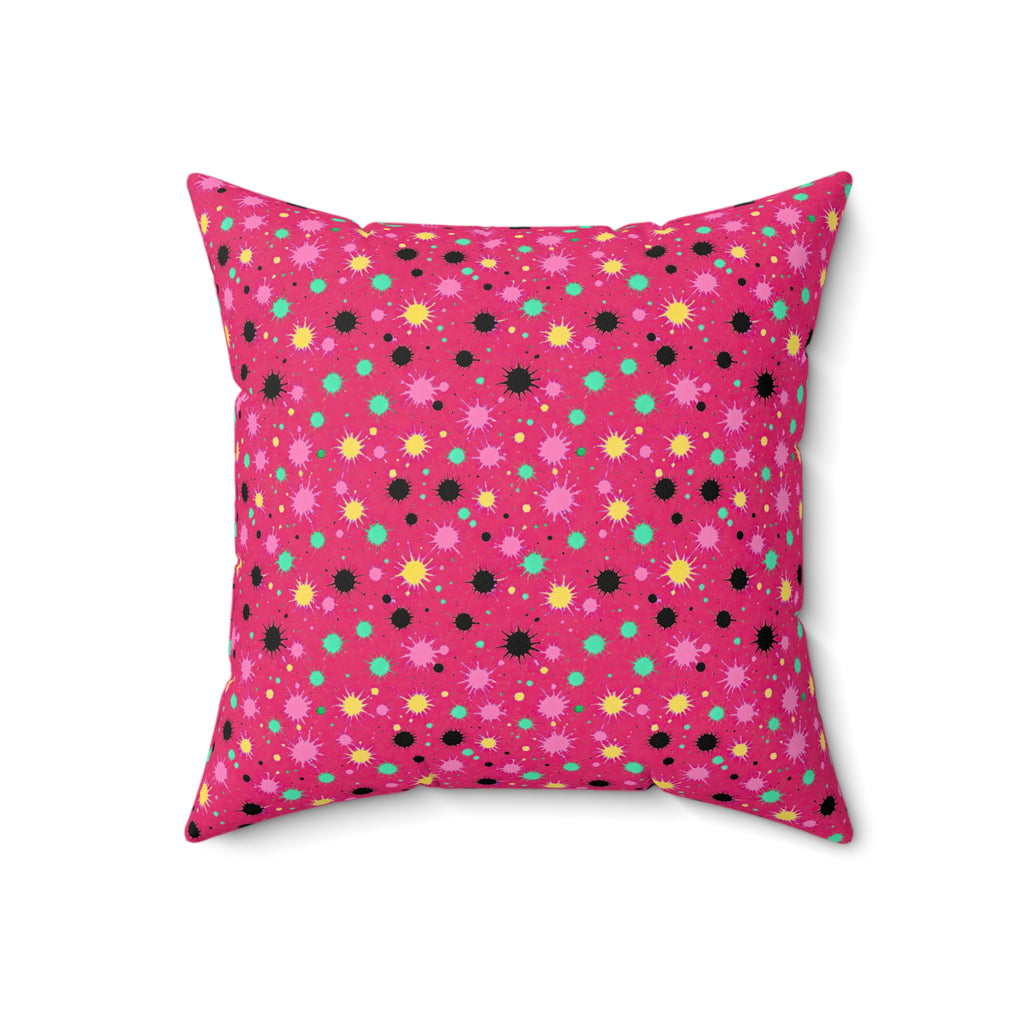 Splat Storm Faux Suede Cushion – Candy Pop on Raspberry