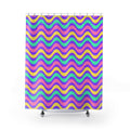 Wide Wave Interference Shower Curtain – Candy Pastel on Grape