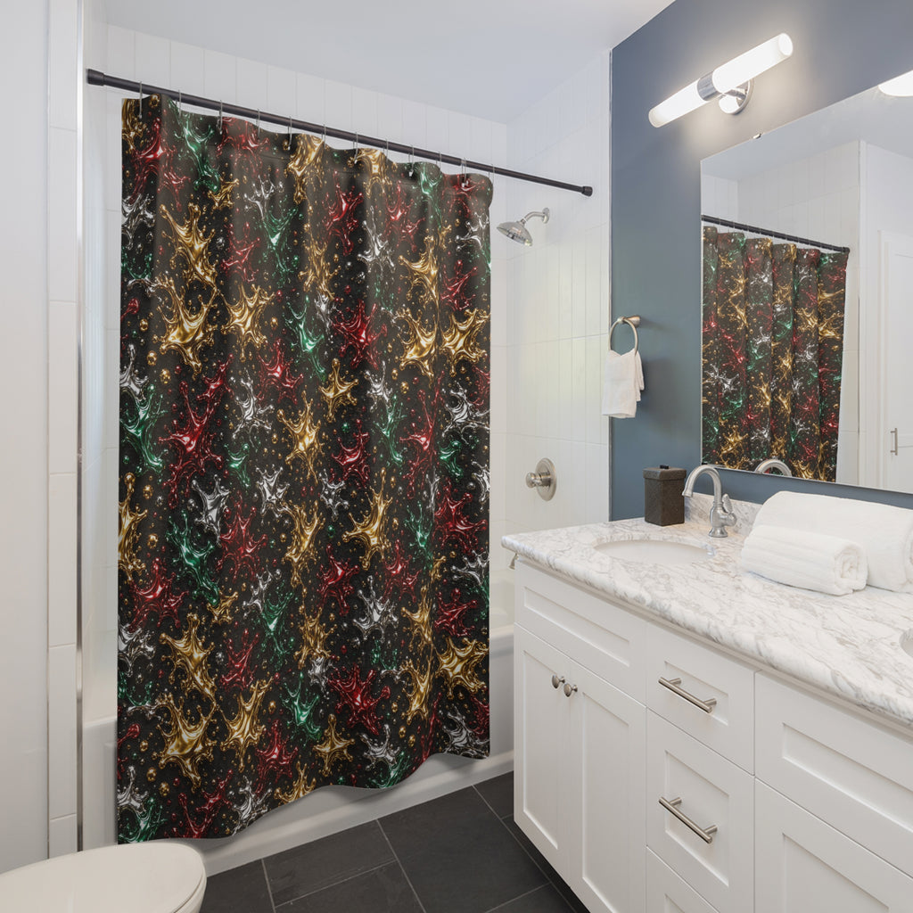 Chrome Splash Confetti Shower Curtain – Liquid Chrome Pattern