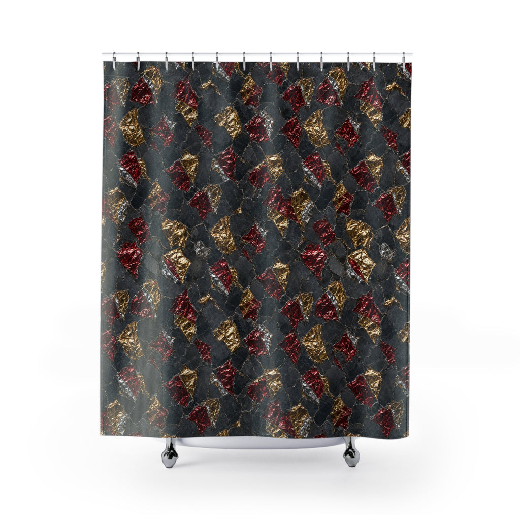 Garnet Gold Foil Shower Curtain – Holographic-Look Metal Pattern