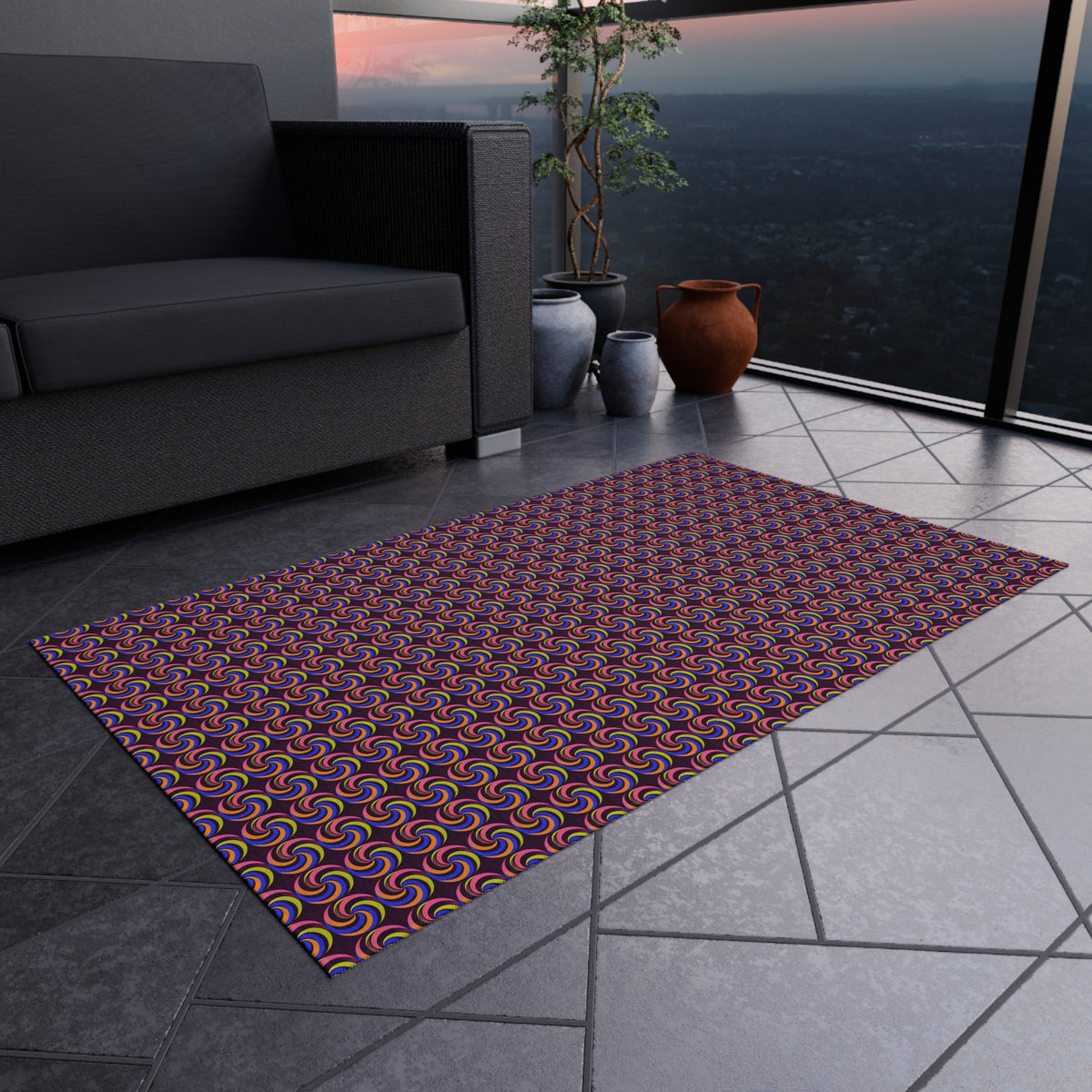 Spiral Stripe Swirls Outdoor Rug – Psychedelic Op-Art Pattern