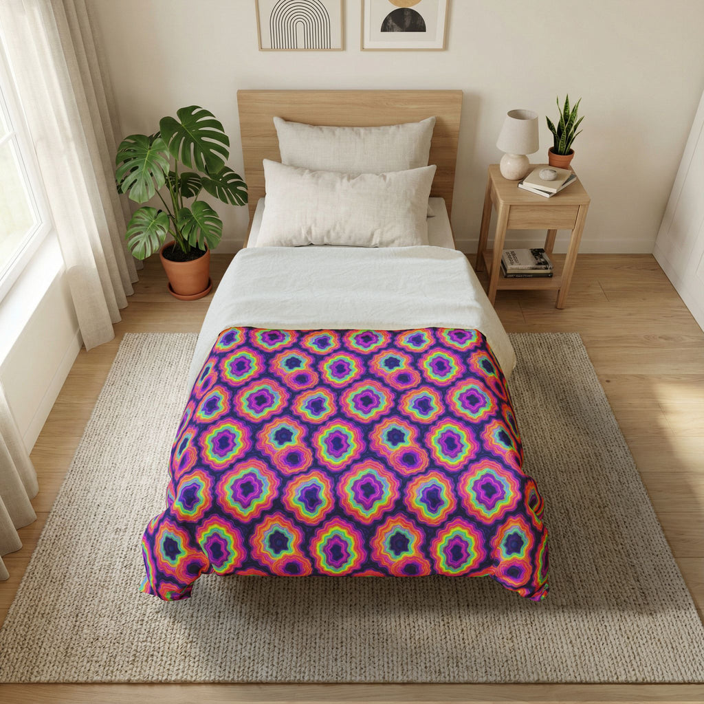 Agate Geode Halo Cotton Duvet Cover – Holographic-Look Fluid Art Pattern