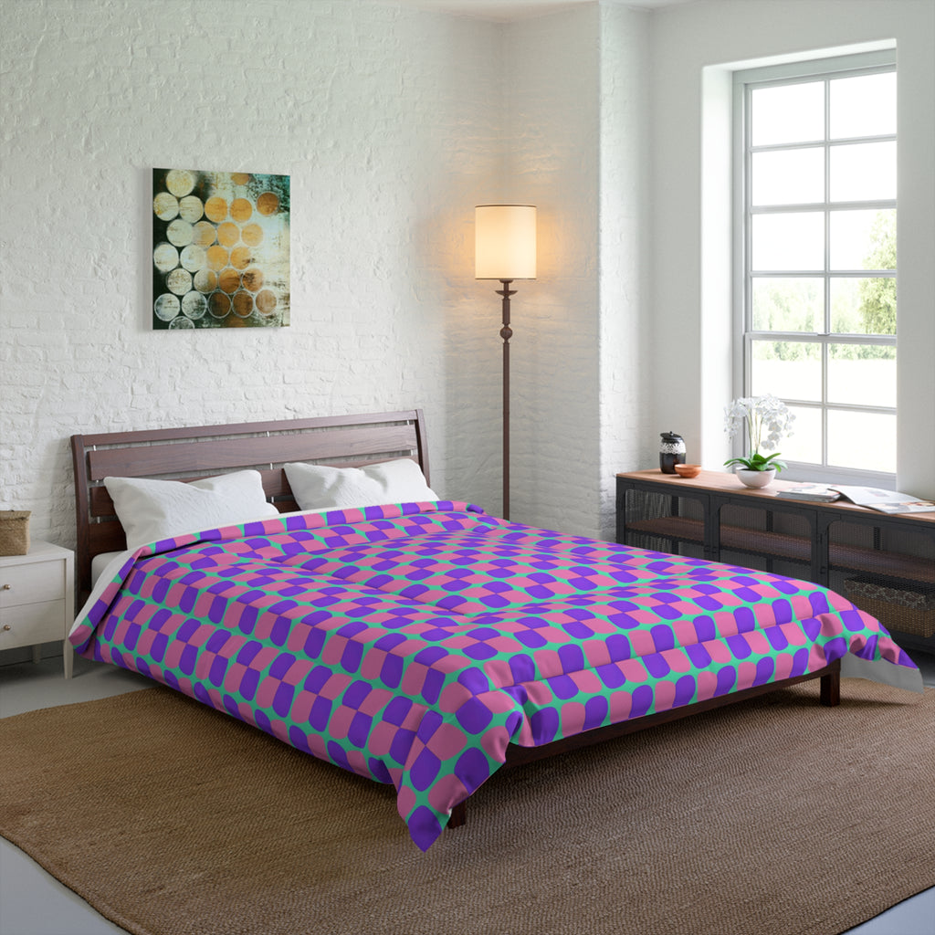 Bold Bulge Checker Comforter – Candy Pastel on Grape