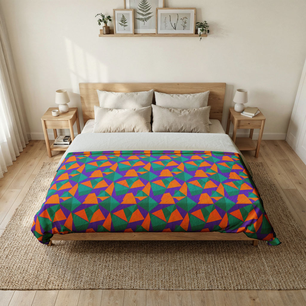 Faceted Gold Panels Cotton Duvet Cover – Peacock Jewel