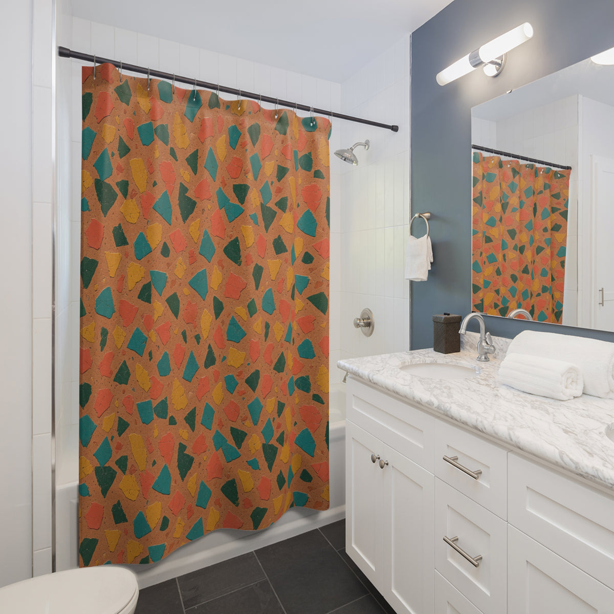 Shattered Tile Shards Shower Curtain – Abstract Chip Pattern Pattern