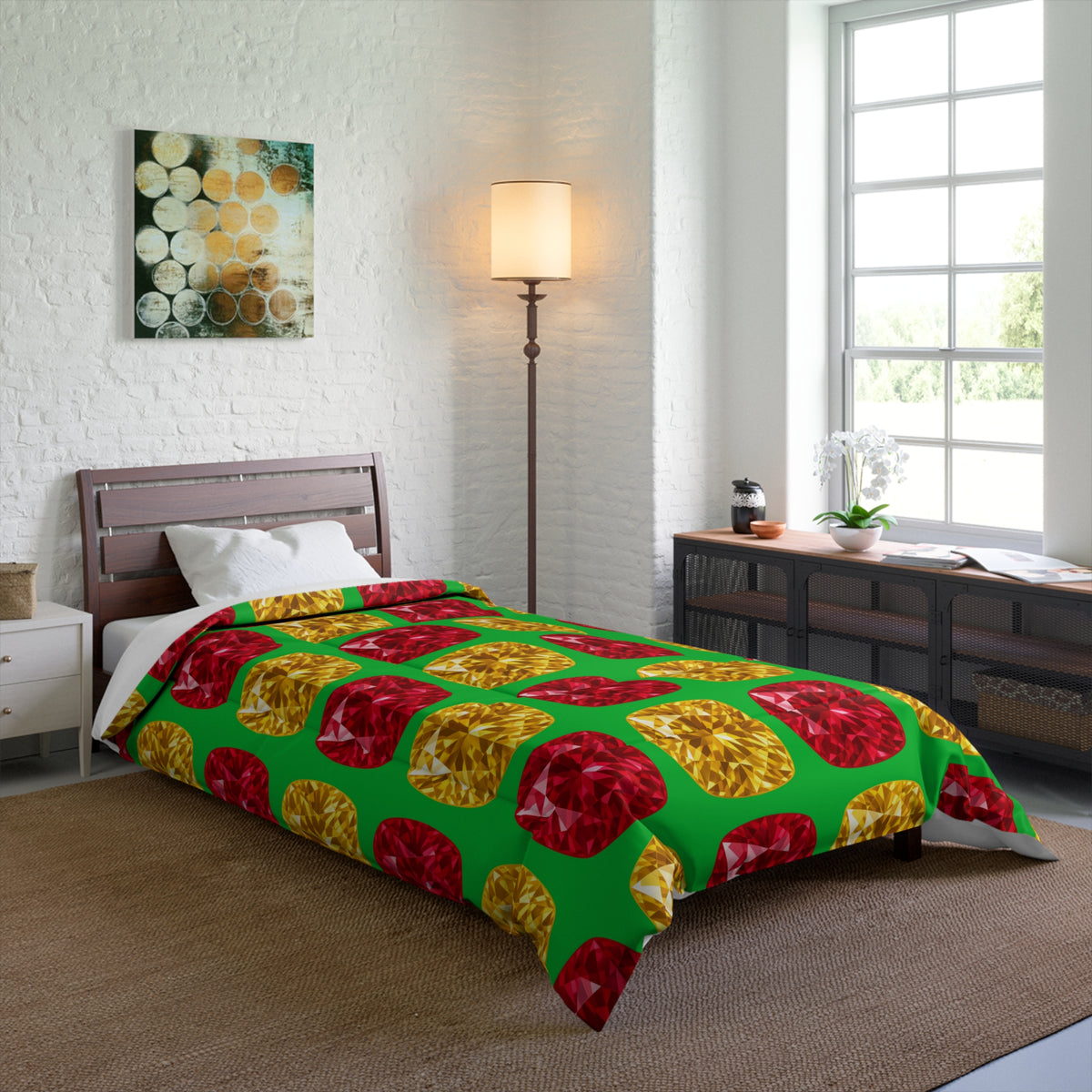 Giant Cut Gem Grid Comforter – Faceted Gem Geometric Pattern