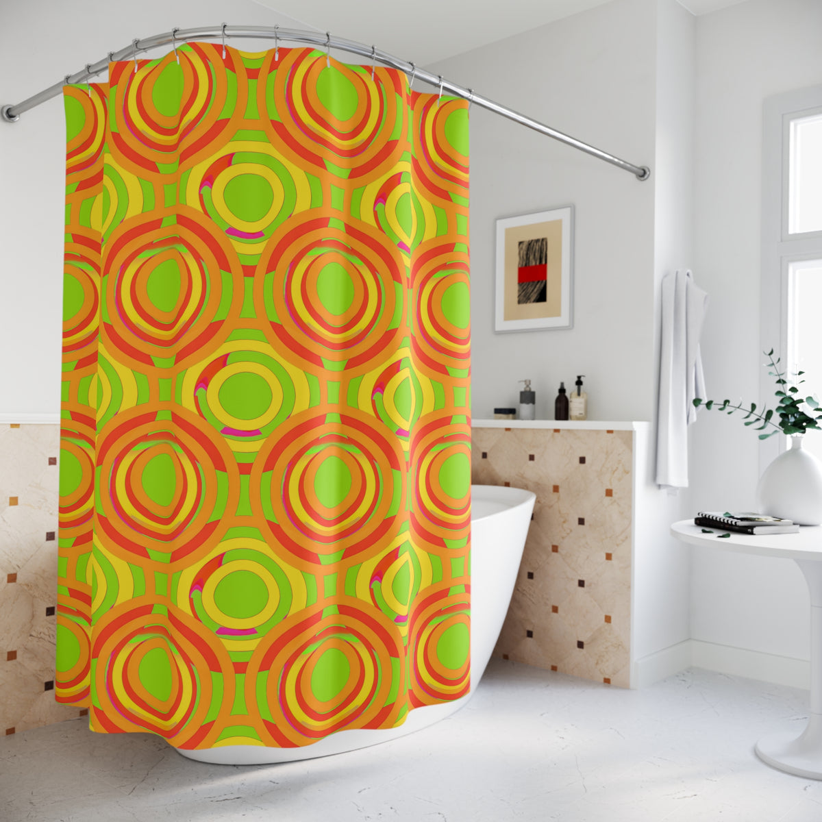 Interlocking Ring Ripples Shower Curtain – Hot Citrus