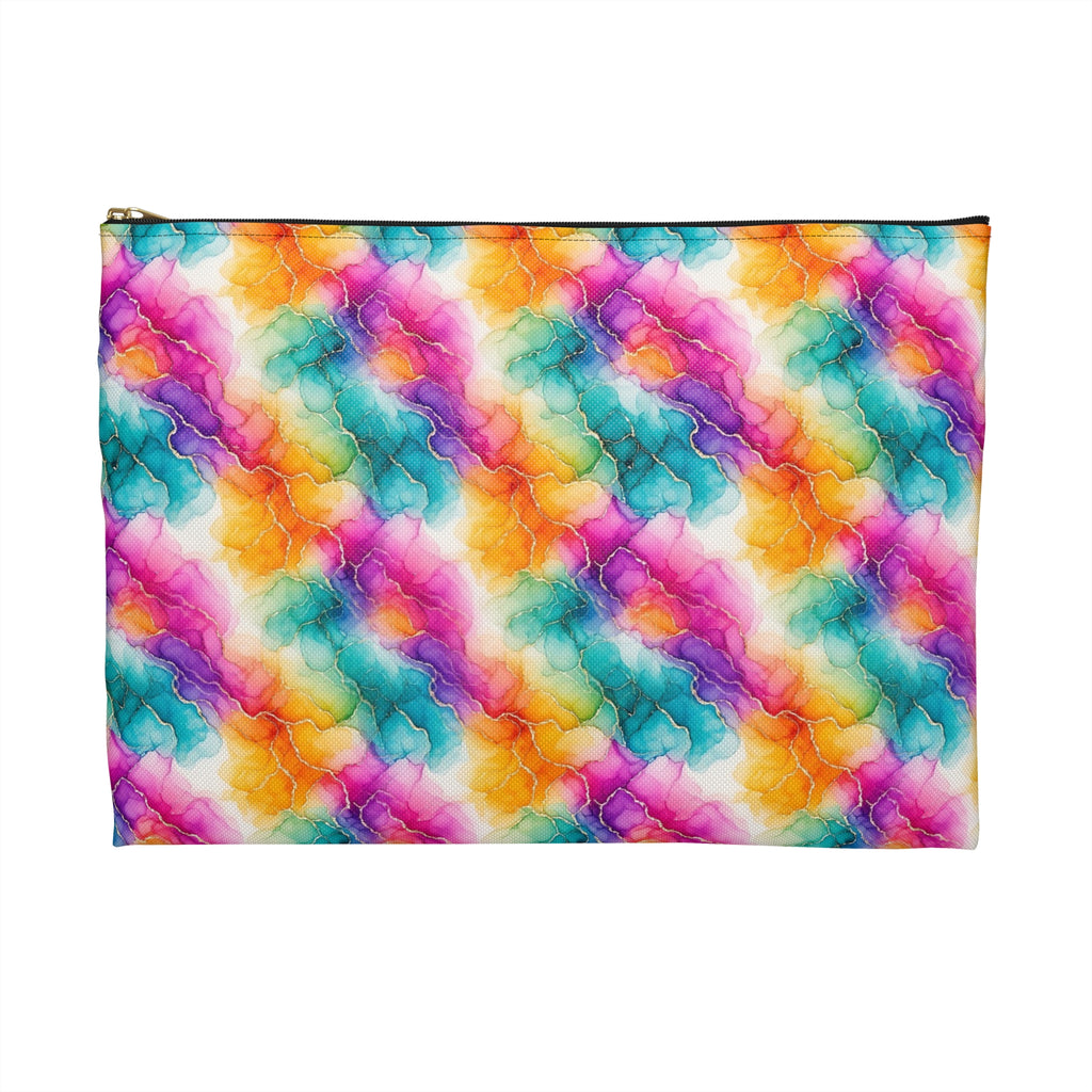Rainbow Alcohol Ink Bloom Zip Accessory Pouch
