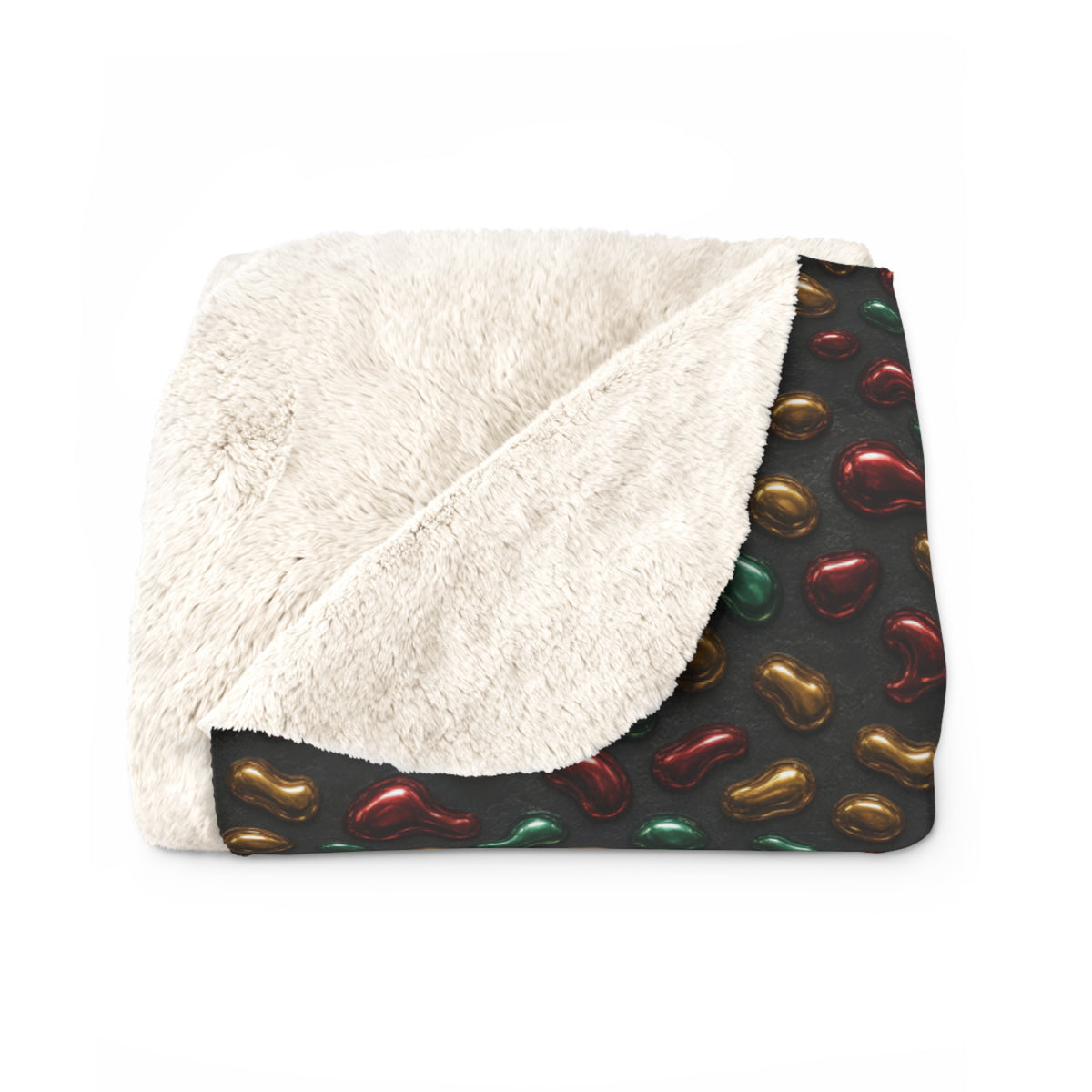 Garnet Emerald Blobs Sherpa Fleece Blanket – Liquid Chrome Pattern