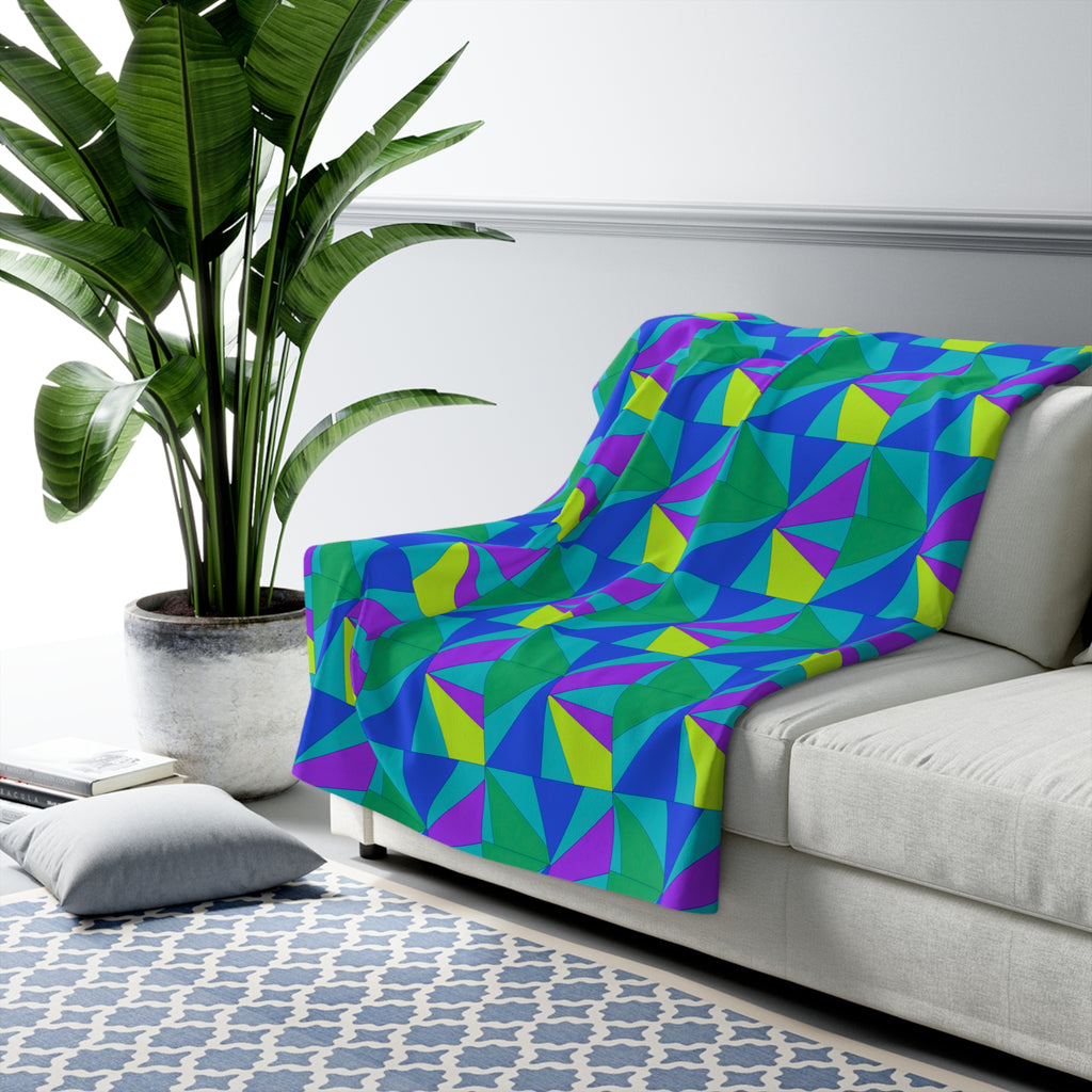 Cubist Sunburst Blocks Sherpa Fleece Blanket – Peacock Jewel