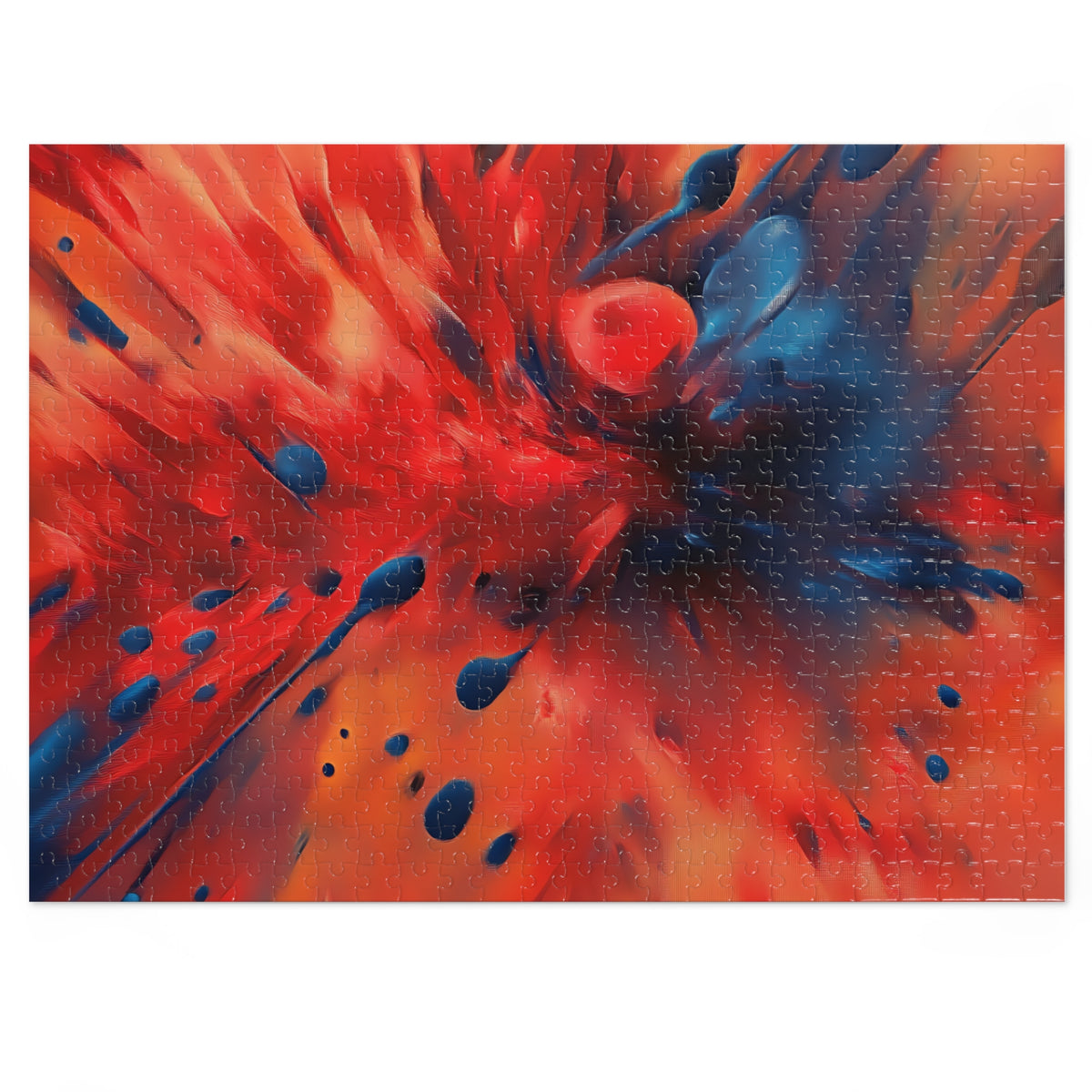 Scarlet Blue Blast Jigsaw Puzzle with Tin – Abstract Explosion Art