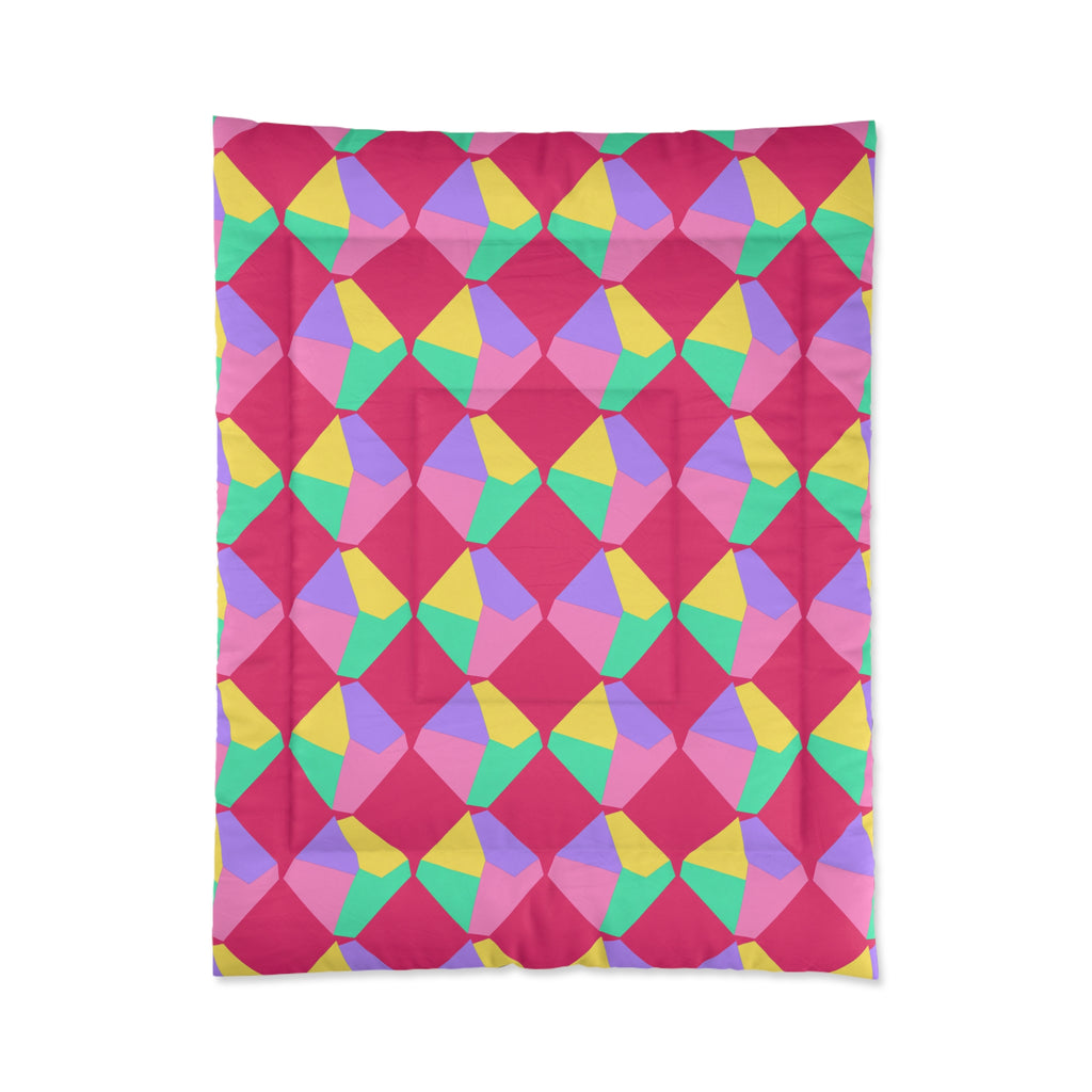 Grand Fractured Rhombus Comforter – Candy Pop on Raspberry