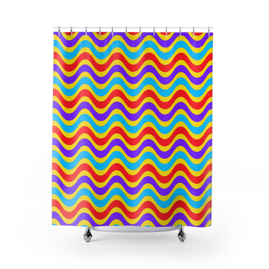 Wide Wave Interference Shower Curtain – Op-Art Waves Pattern