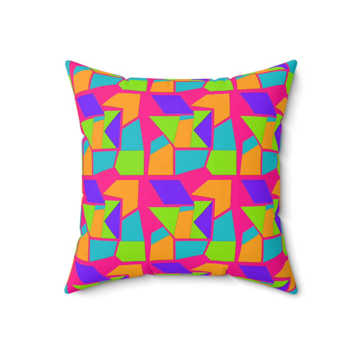 Cubist Block Quilt Faux Suede Cushion – Tropical Punch