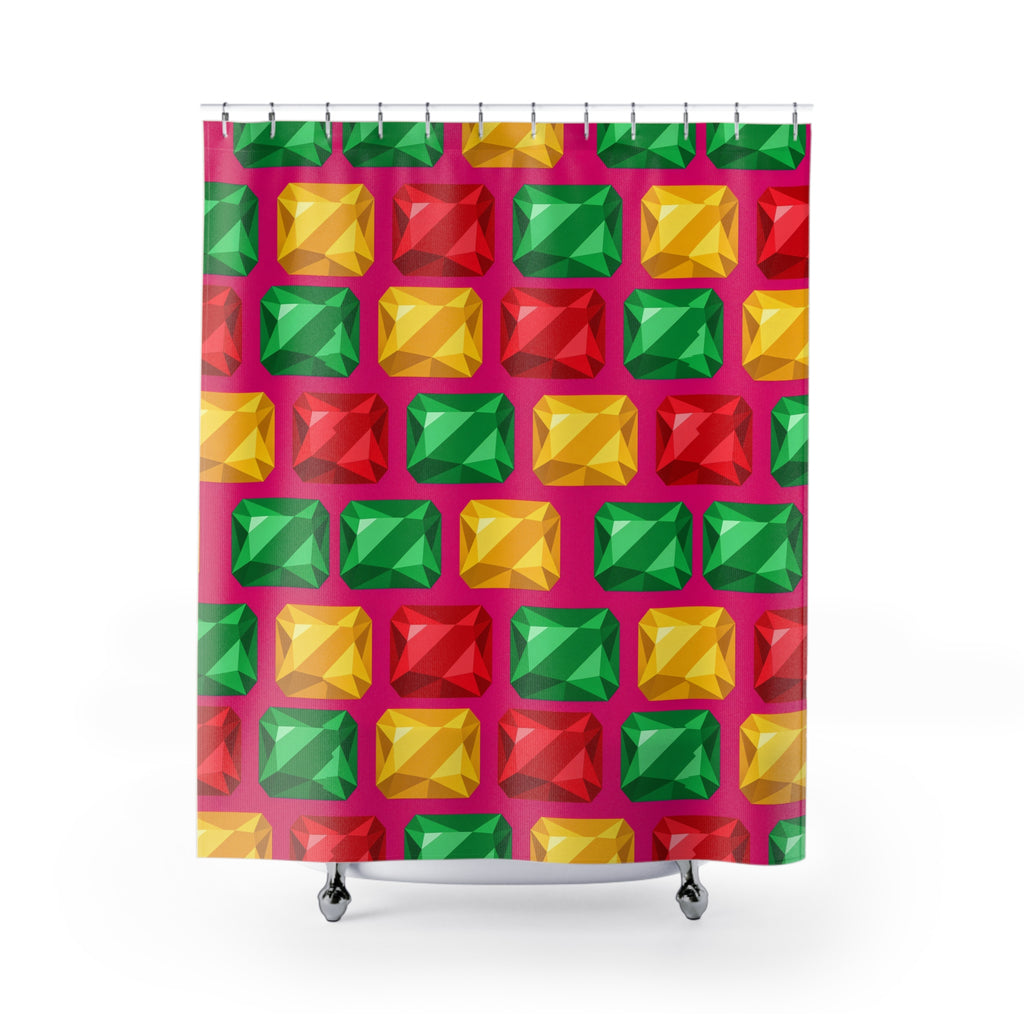 Big Stacked Gem Bars Shower Curtain – Geometric Blocks Pattern