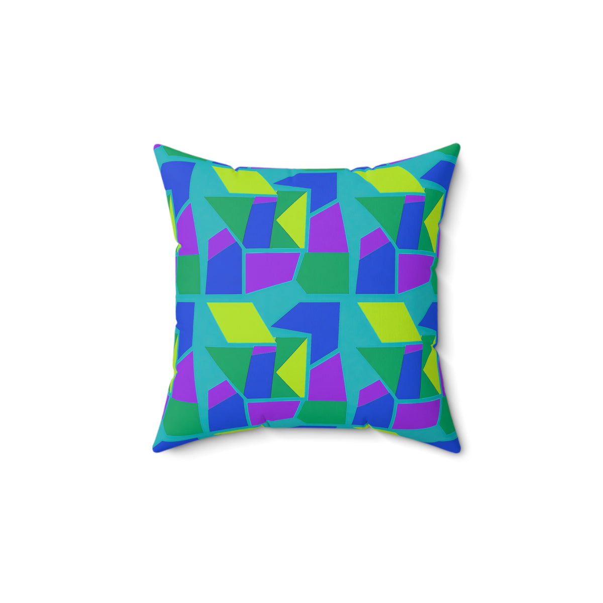 Cubist Block Quilt Faux Suede Cushion – Peacock Jewel