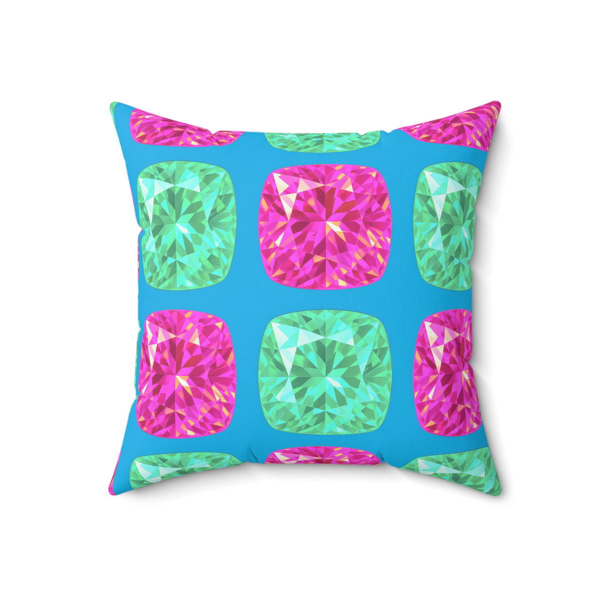 Giant Cut Gem Grid Faux Suede Cushion – Ice Jewel