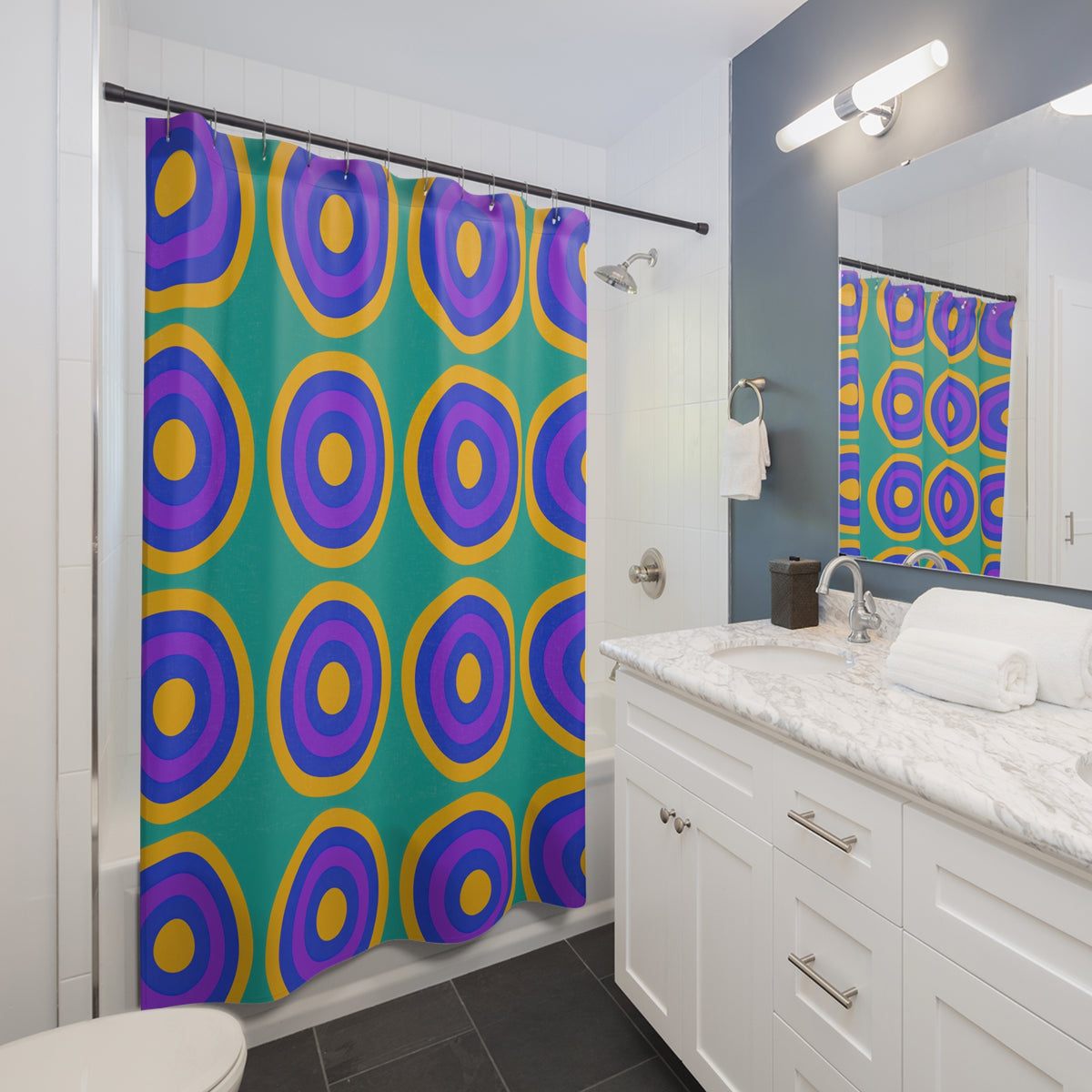 Mega Ring Grid Shower Curtain – Peacock Jewel