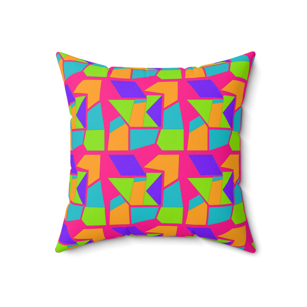 Cubist Block Quilt Faux Suede Cushion – Tropical Punch