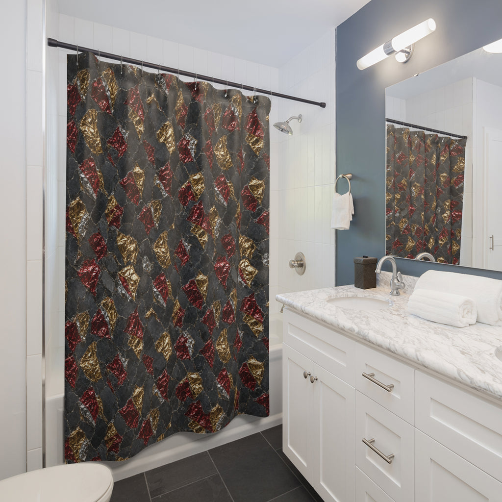 Garnet Gold Foil Shower Curtain – Holographic-Look Metal Pattern