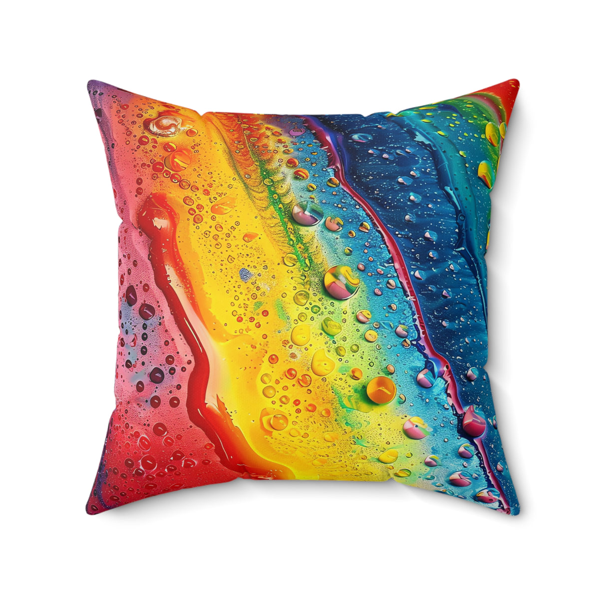 Rainbow Droplet Flow Faux Suede Cushion – Fluid Abstract Art