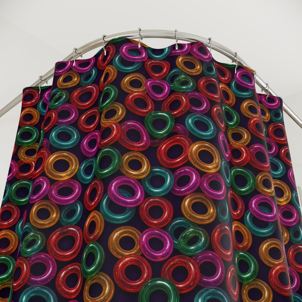 Glass Ring Scatter Shower Curtain – Holographic-Look Jelly Pattern