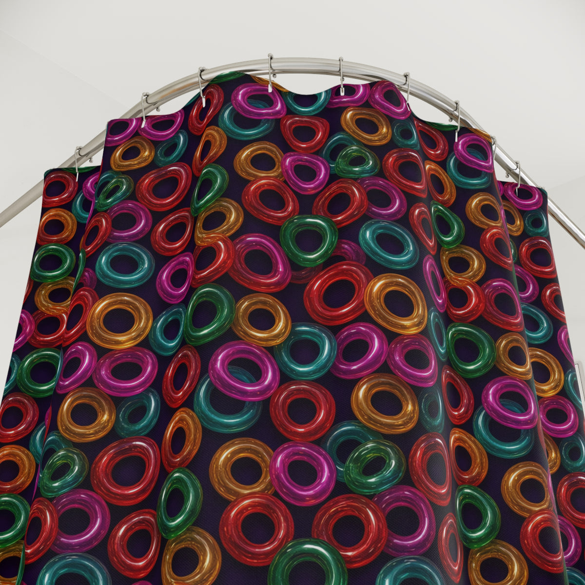 Glass Ring Scatter Shower Curtain – Holographic-Look Jelly Pattern