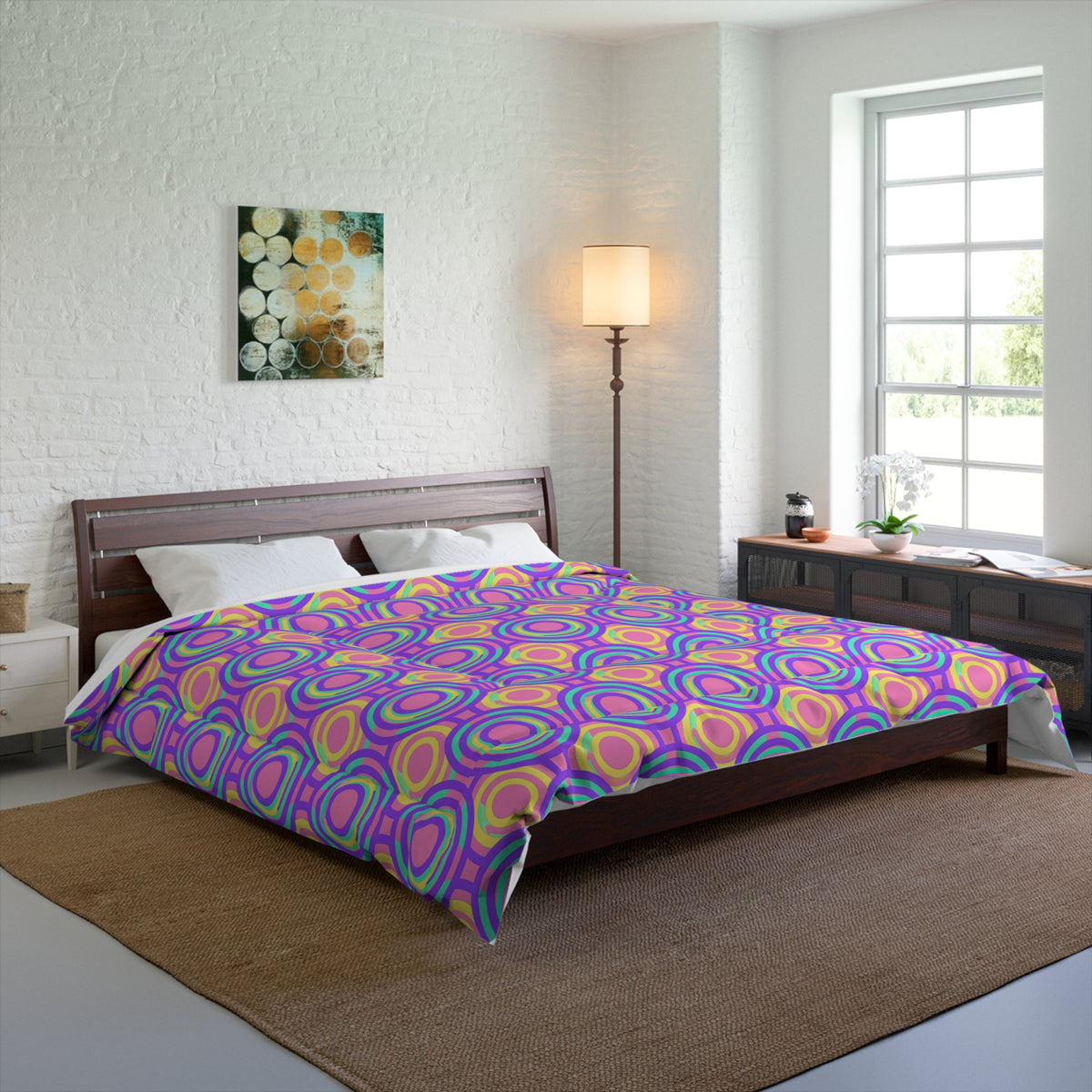 Interlocking Ring Ripples Comforter – Candy Pastel on Grape