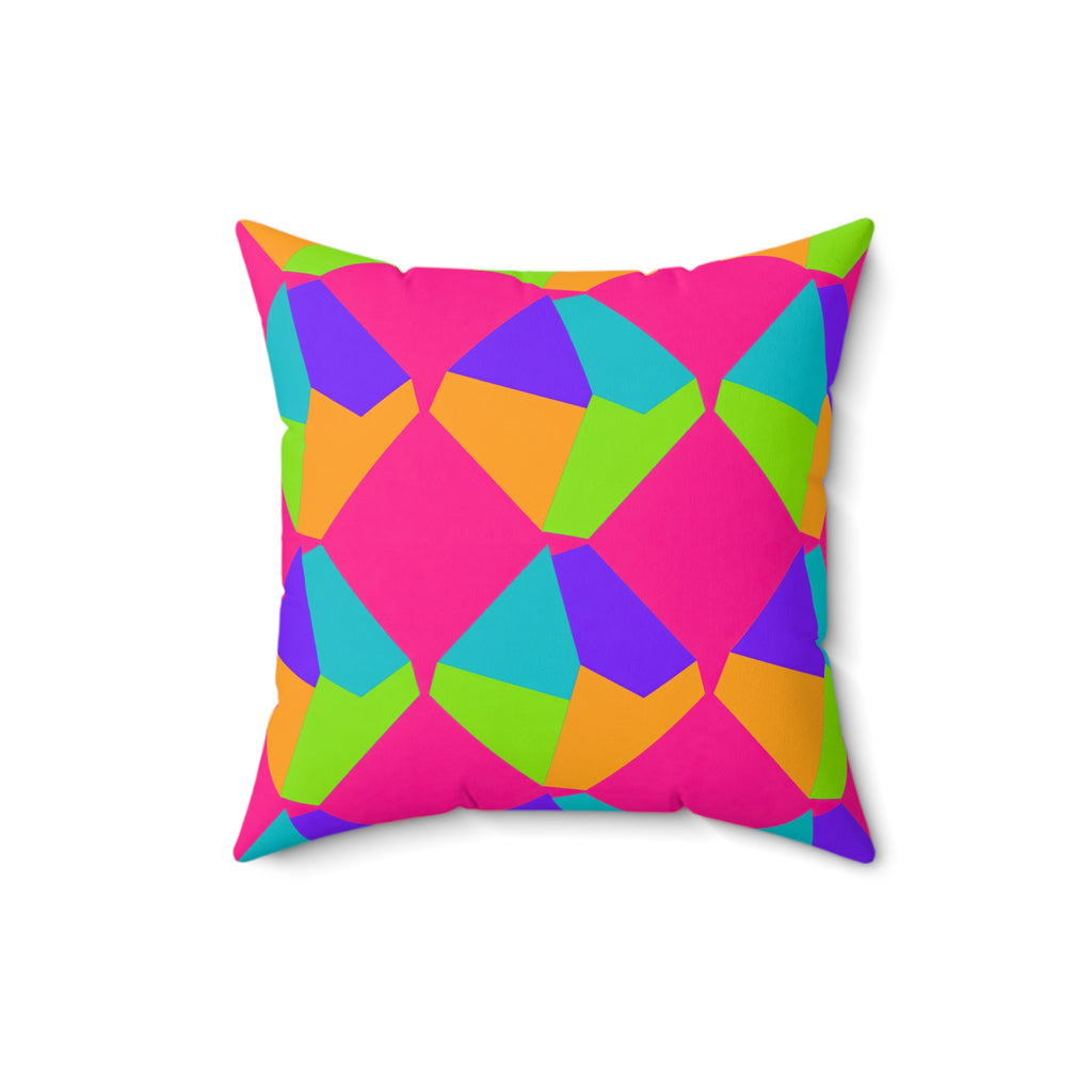 Grand Fractured Rhombus Faux Suede Cushion – Tropical Punch