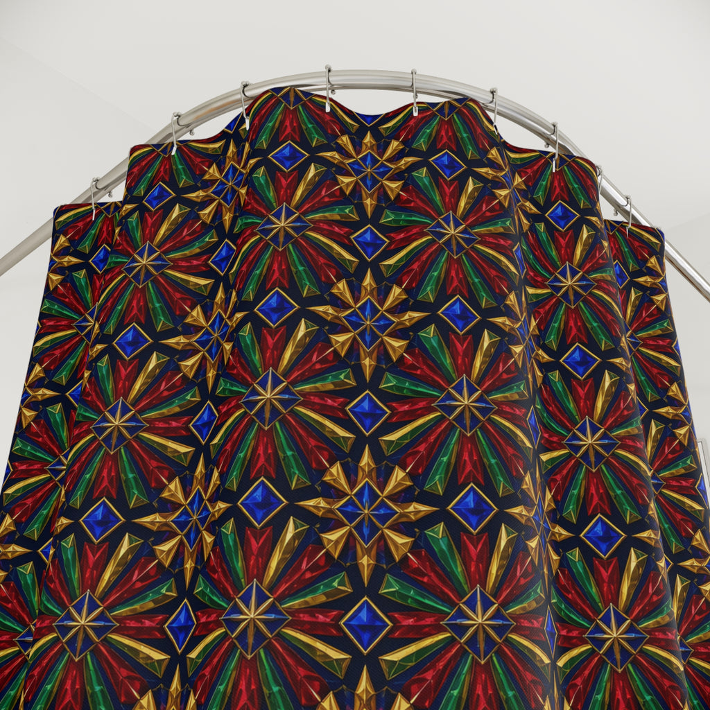 Radial Gem Burst Shower Curtain – Kaleidoscopic Pattern