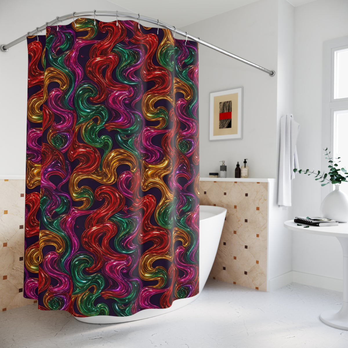 Melted Glass Swirl Shower Curtain – Psychedelic Pop Pattern