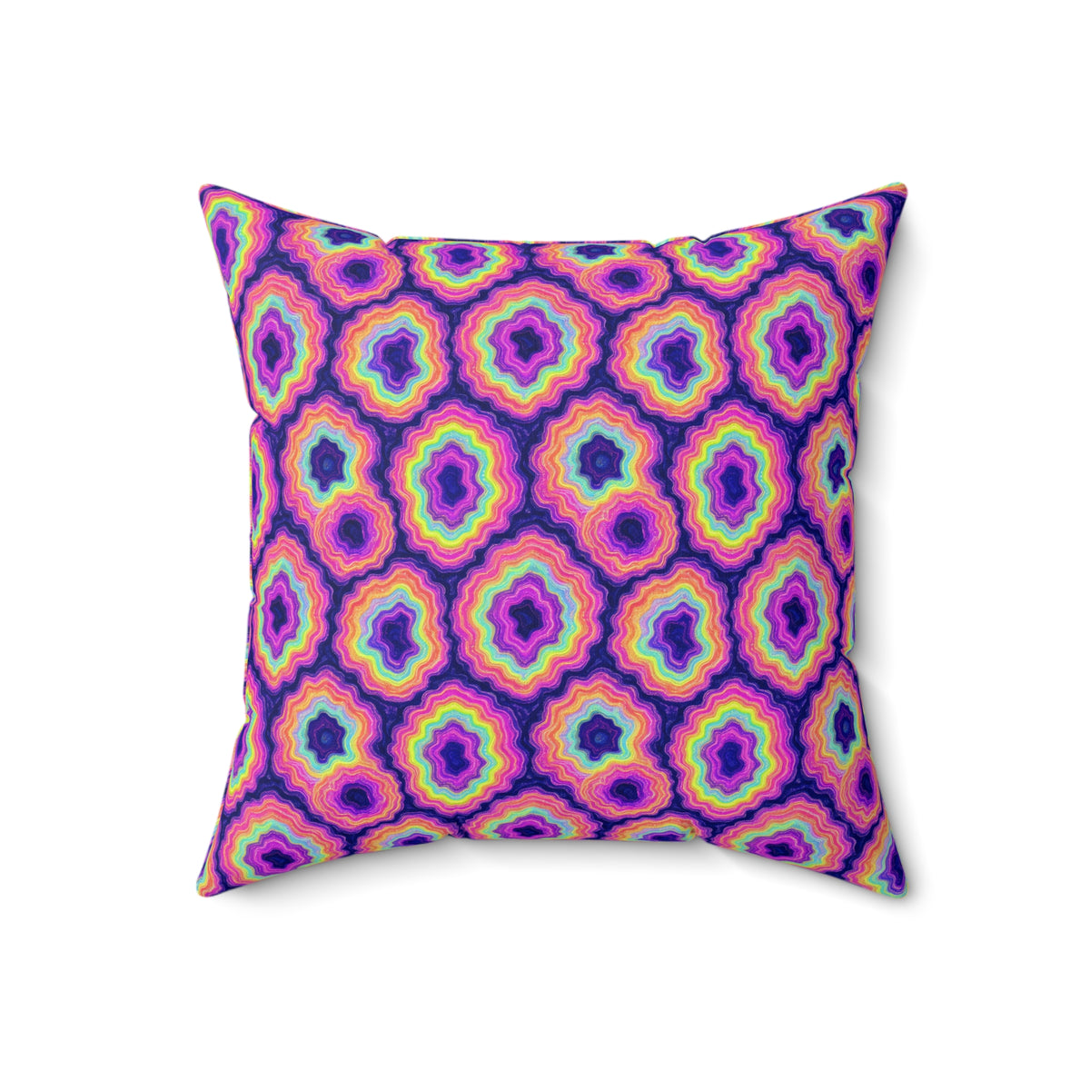 Agate Geode Halo Faux Suede Cushion – Holographic-Look Fluid Art Pattern