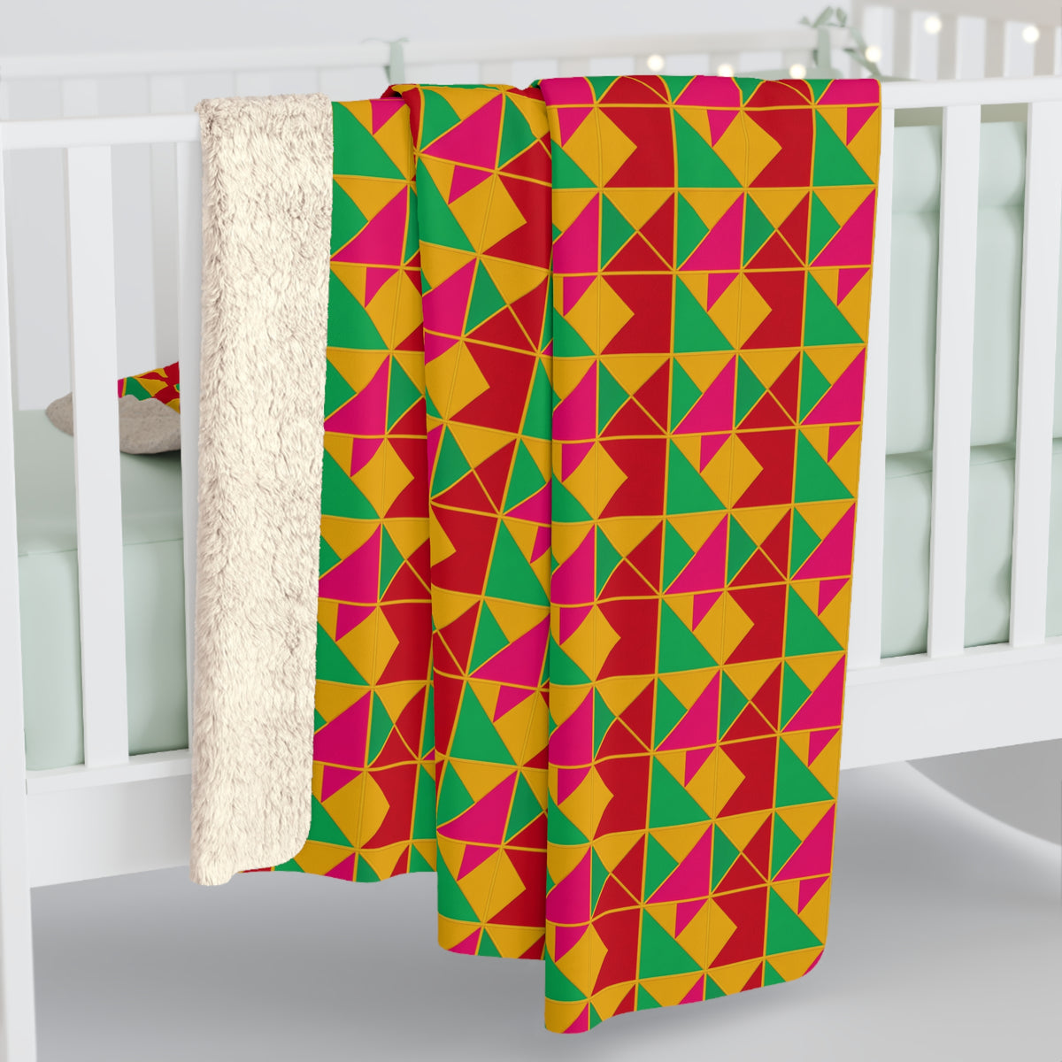 Jewel Block Quilt Sherpa Fleece Blanket – Geometric Blocks Pattern