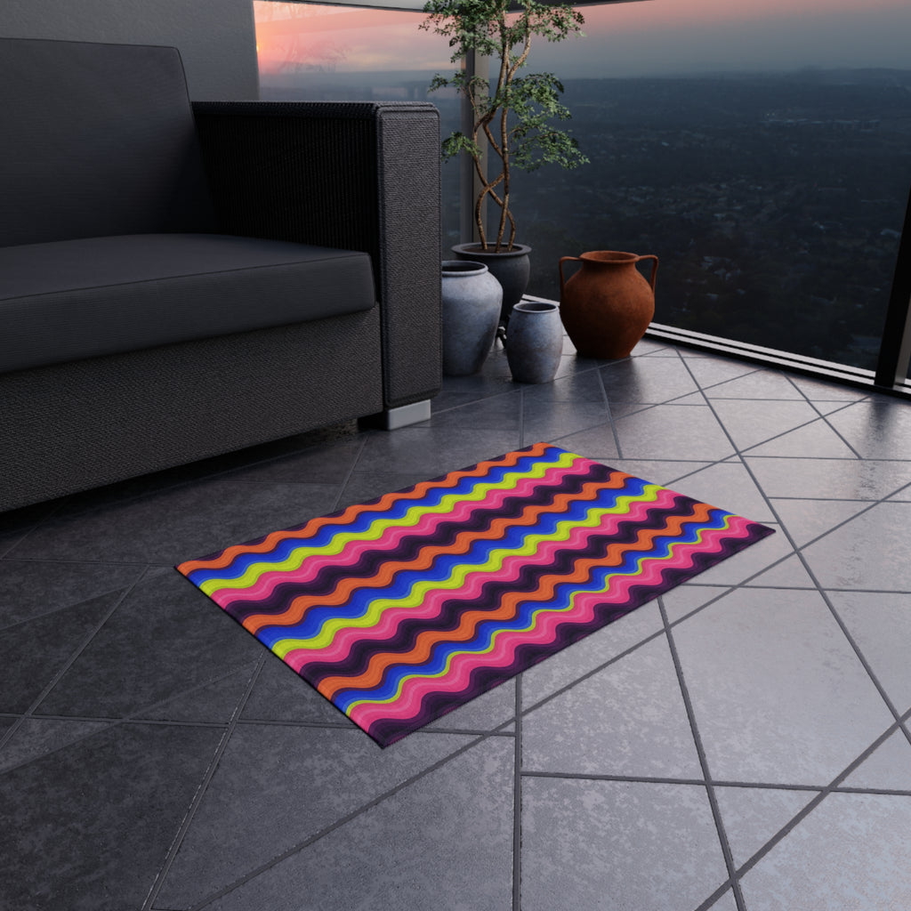 Bold Wave Stripes Outdoor Rug – Op-Art Pattern