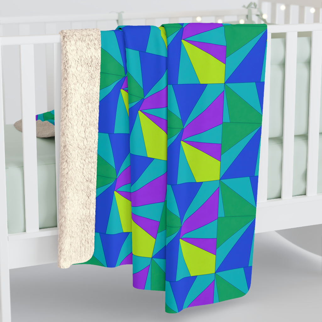 Cubist Sunburst Blocks Sherpa Fleece Blanket – Peacock Jewel