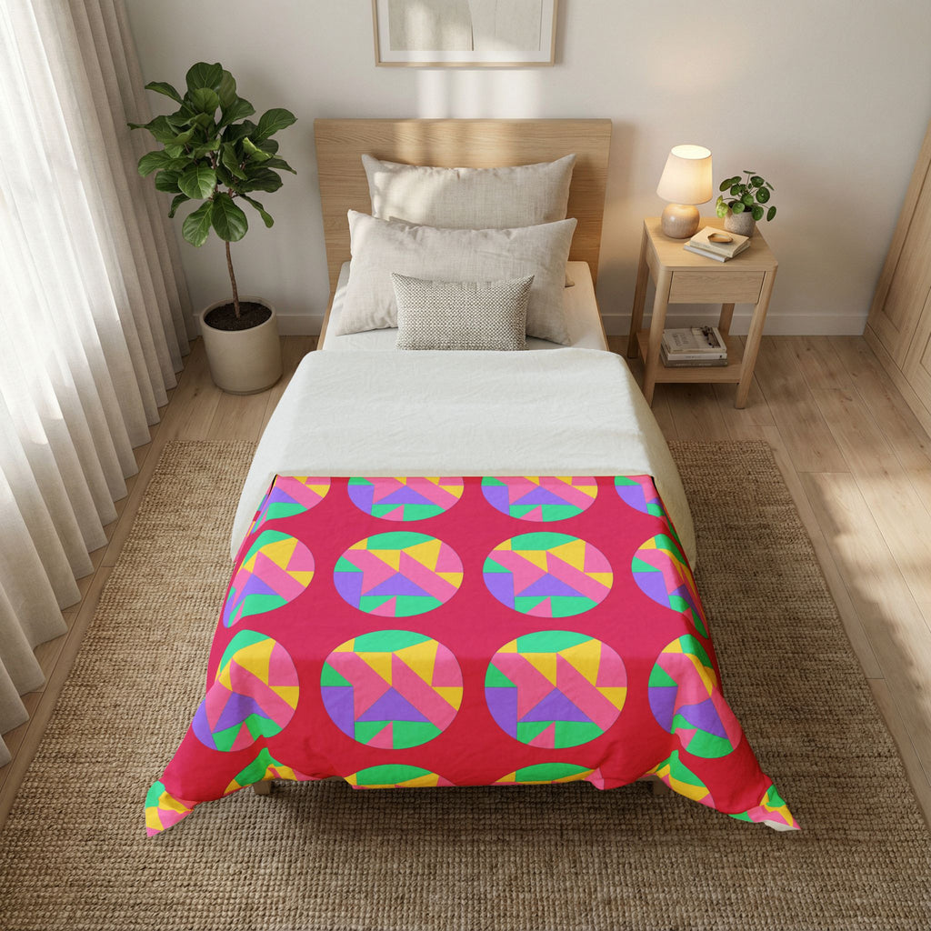 Broken Circle Planes Cotton Duvet Cover – Candy Pop on Raspberry