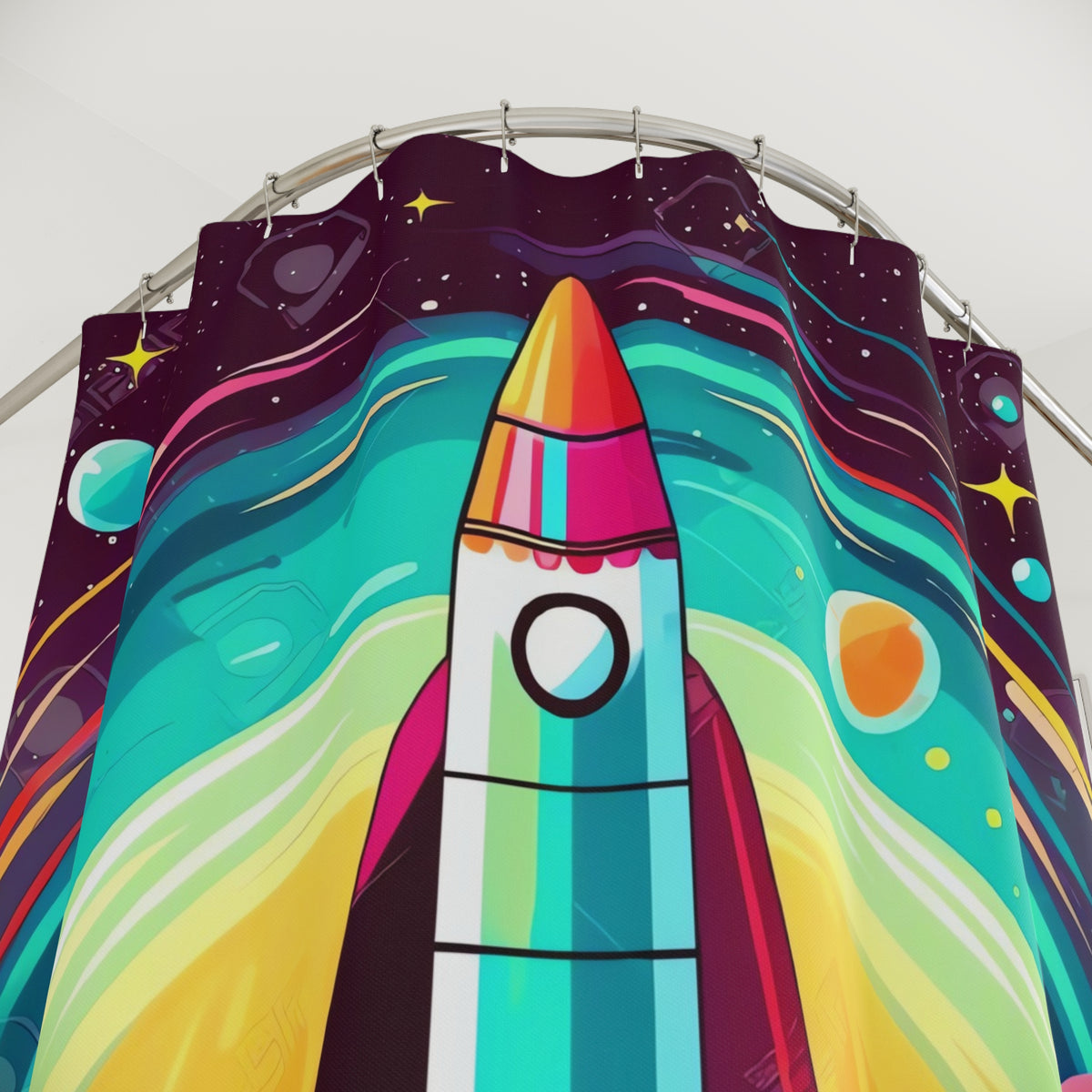 Retro Rocket Launch Shower Curtain – Retro Space Art