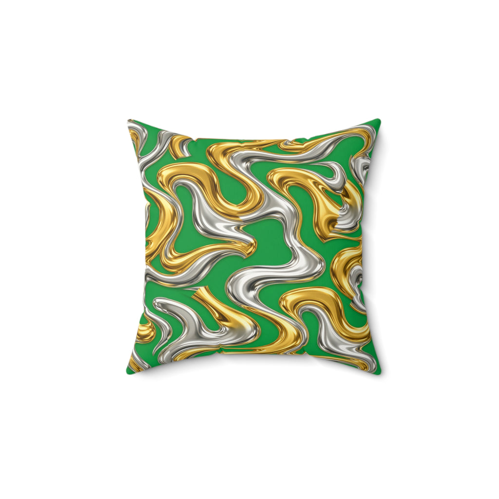 Broad Melting Gold Ribbons Faux Suede Cushion – Liquid Chrome Pattern
