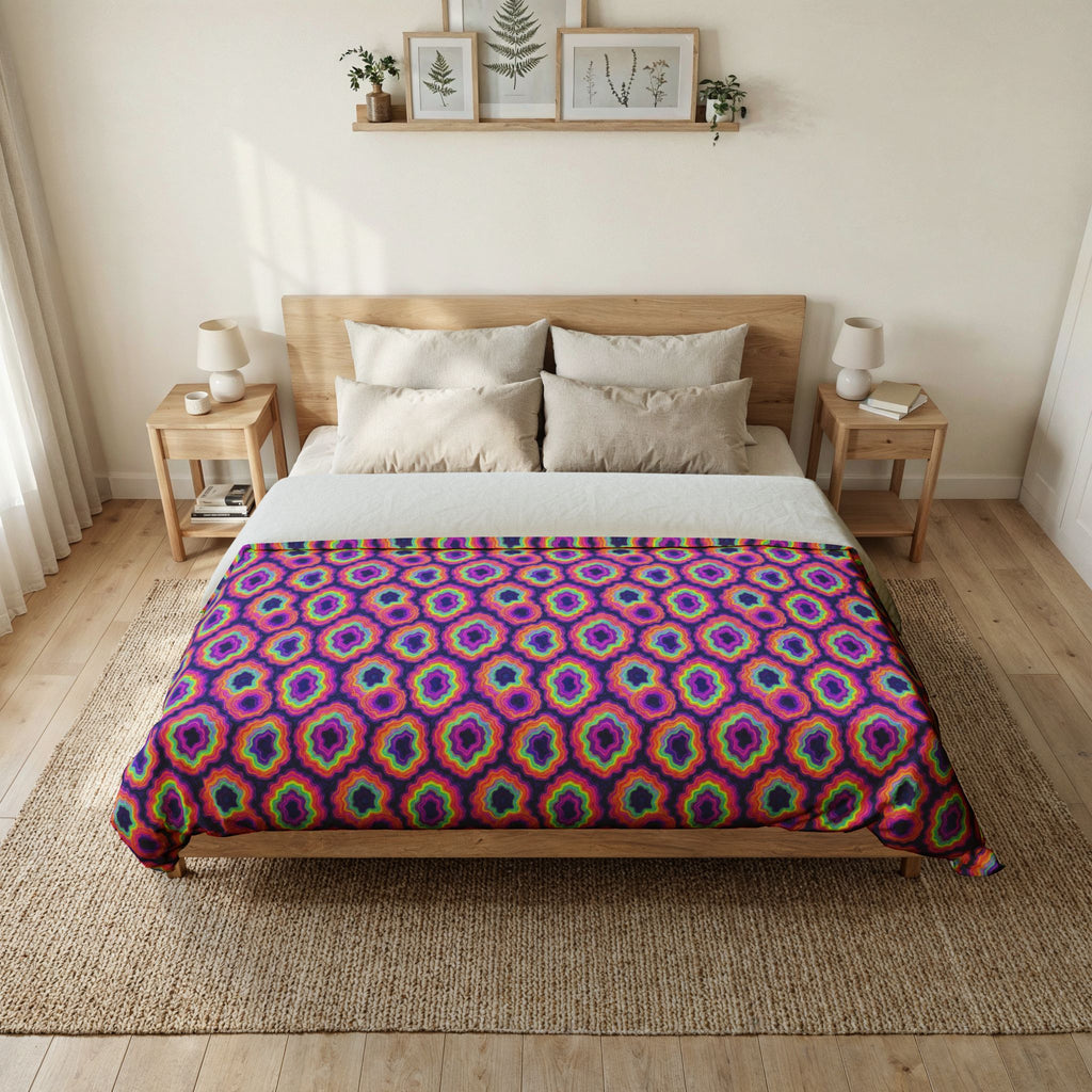 Agate Geode Halo Cotton Duvet Cover – Holographic-Look Fluid Art Pattern