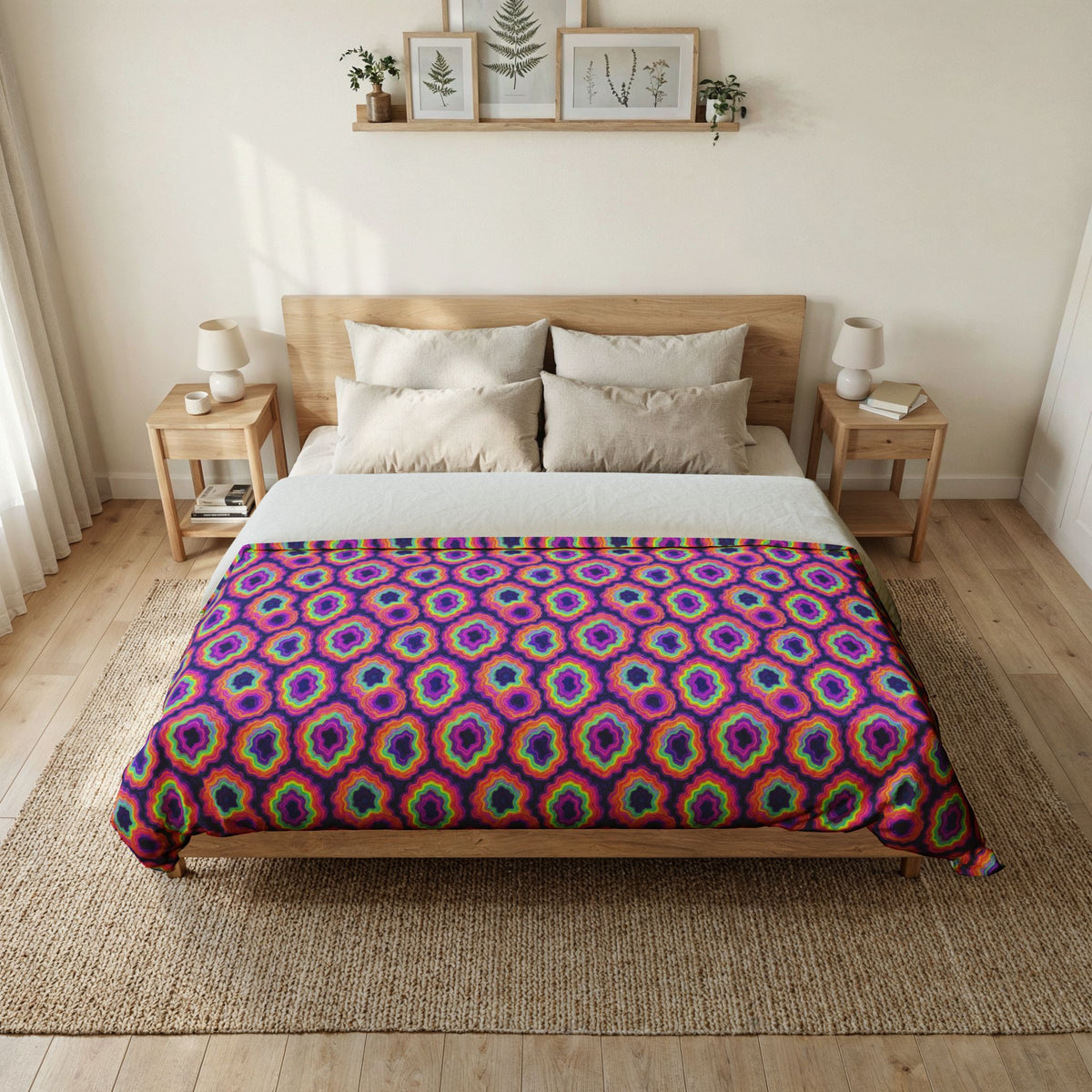 Agate Geode Halo Cotton Duvet Cover – Holographic-Look Fluid Art Pattern