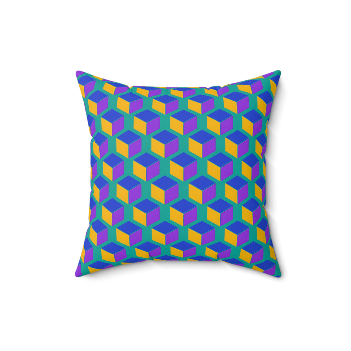 Giant Faceted Cubes II Faux Suede Cushion – Peacock Jewel