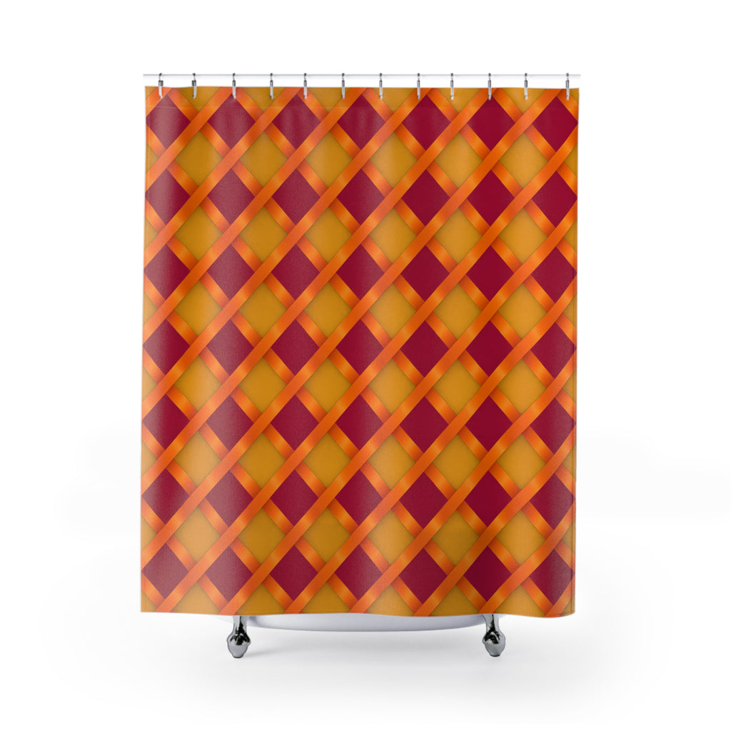 Broad Gold Diamond Trellis Shower Curtain – Cranberry Spice