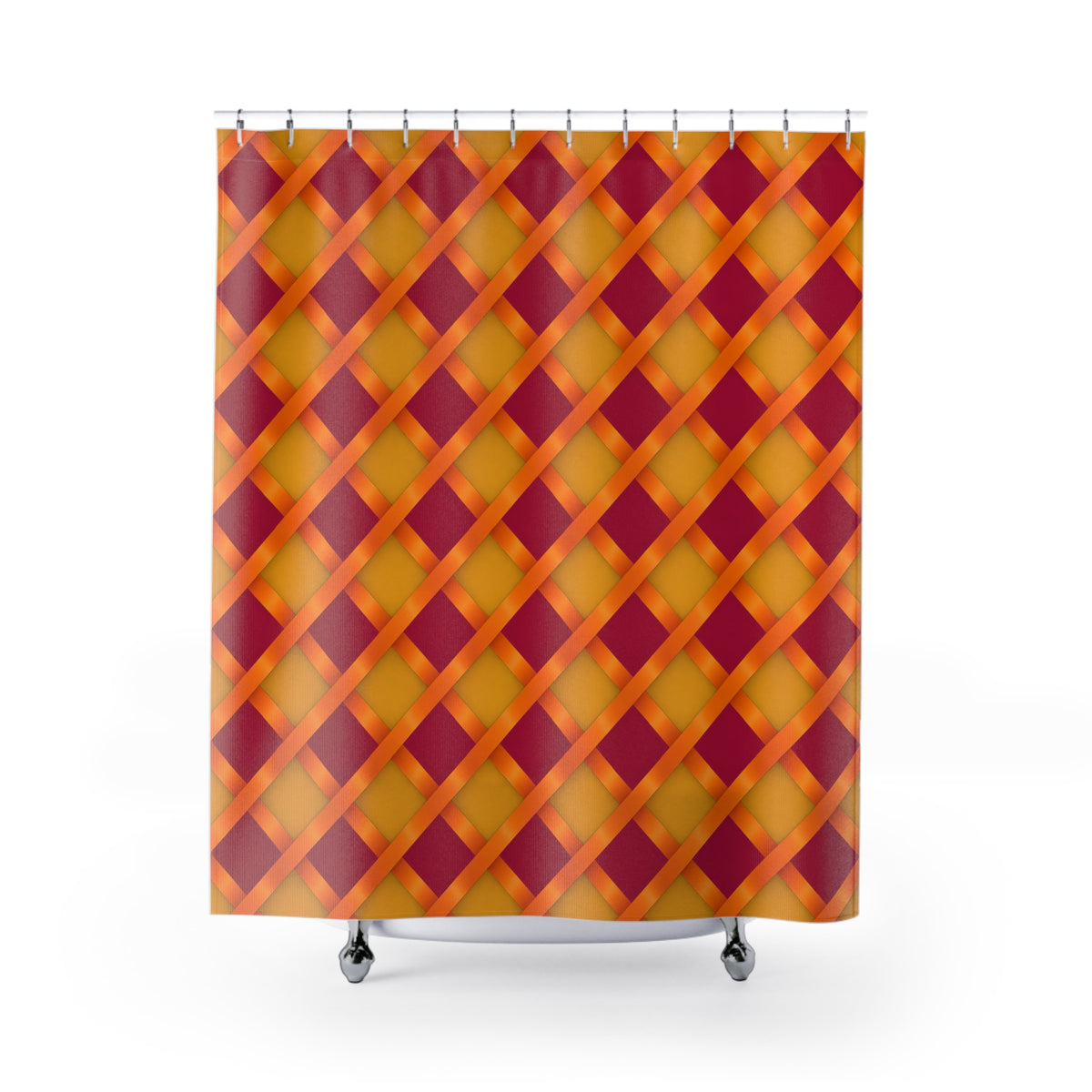 Broad Gold Diamond Trellis Shower Curtain – Cranberry Spice