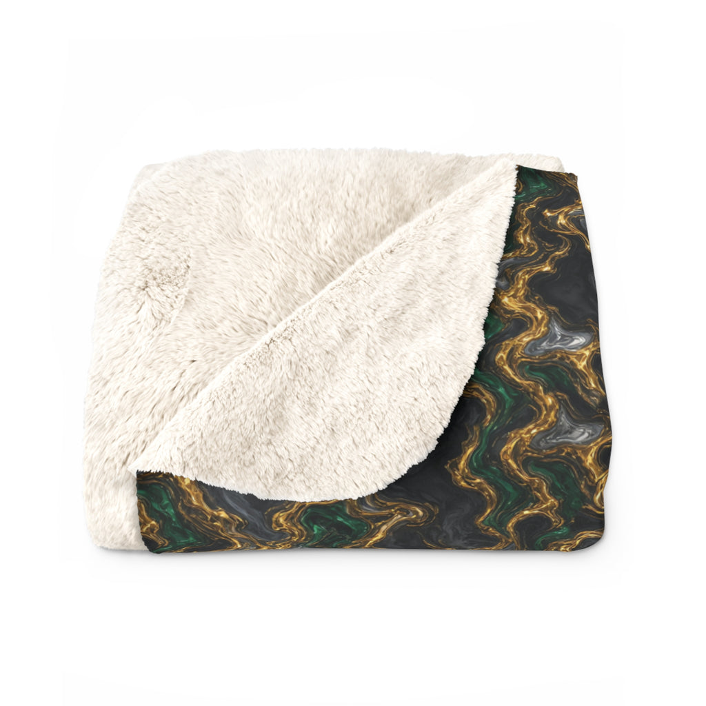 Molten Gold Marble Sherpa Fleece Blanket – Iridescent Fluid Pattern