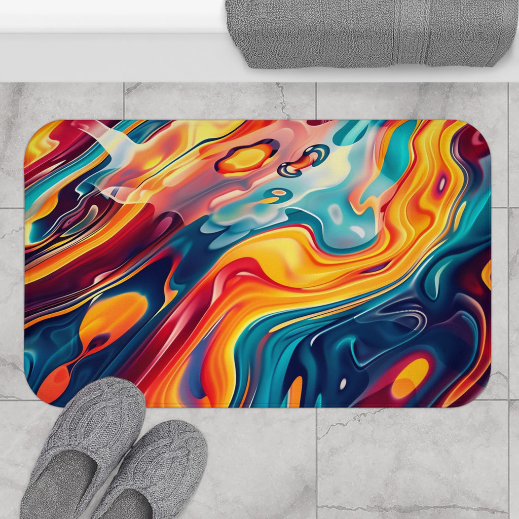 Liquid Rainbow Swirl Bath Mat – Psychedelic Fluid Art
