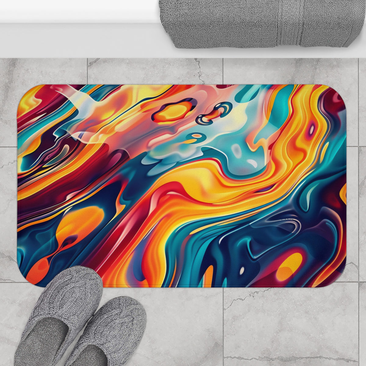 Liquid Rainbow Swirl Bath Mat – Psychedelic Fluid Art