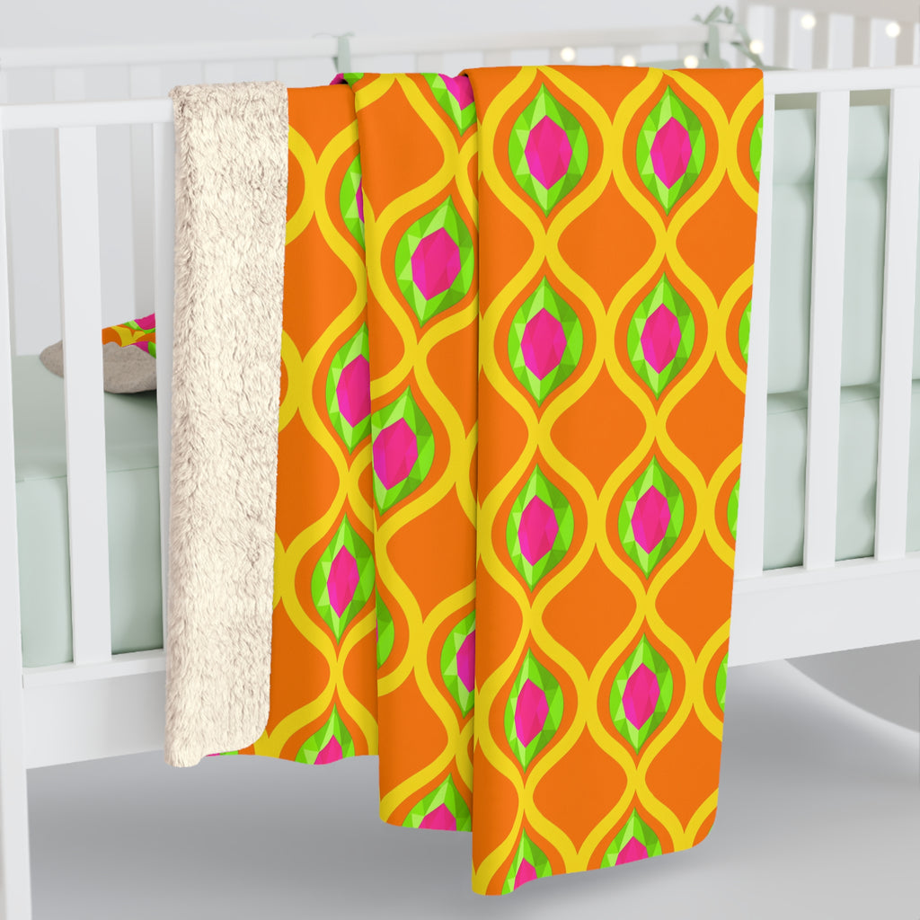 Grand Gold Ogee Lattice II Sherpa Fleece Blanket – Hot Citrus Festive