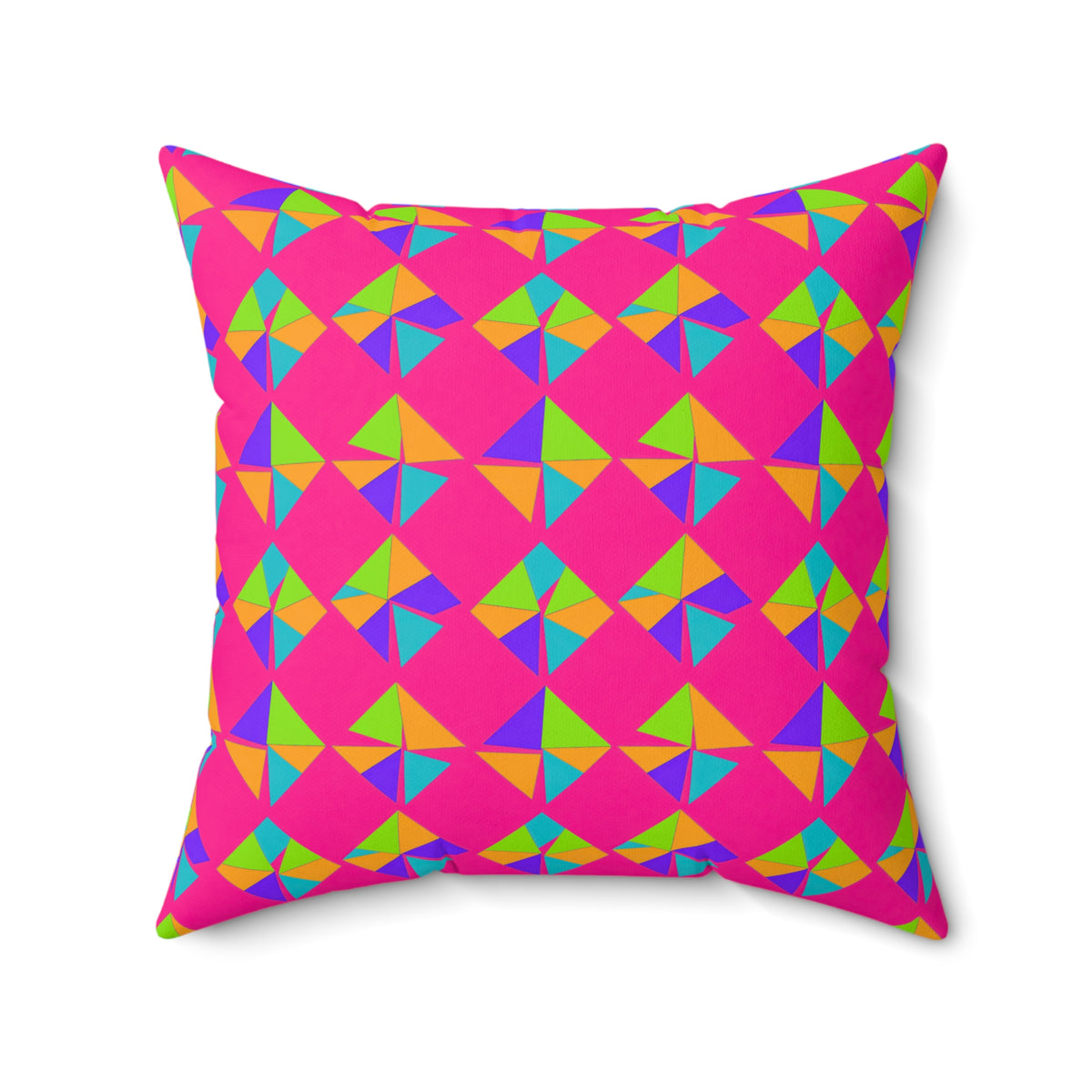 Stacked Cubist Prisms Faux Suede Cushion – Tropical Punch
